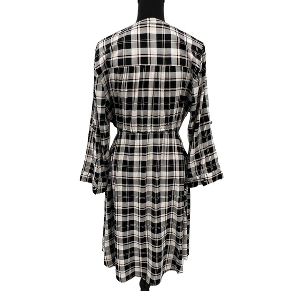 Torrid Dress Plaid Cream Black Peach Long Sleeve Henley Drawstring Waist Pockets - Picture 2 of 7